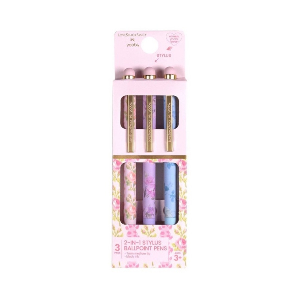 LoveShackFancy Stylus Ballpoint Pens 3pk Floral Coquette School Supplies NEW